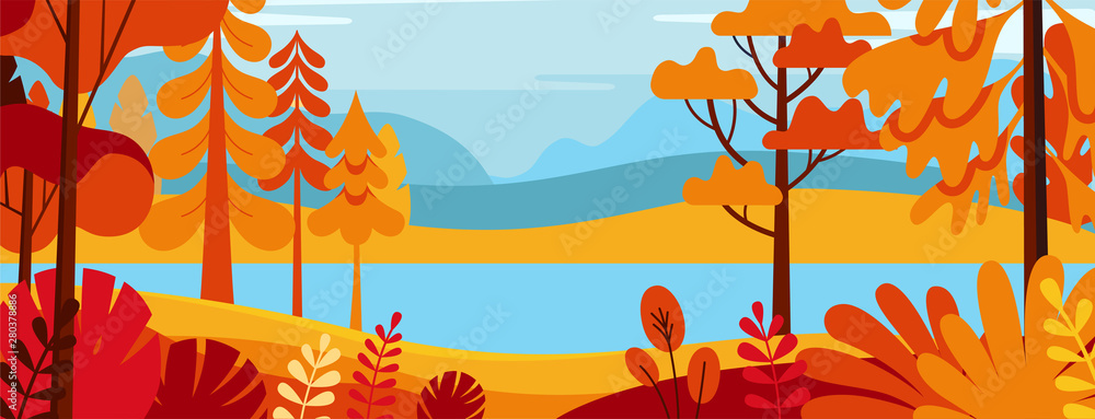 Vector illustration in simple minimal flat style - autumn landscape ...