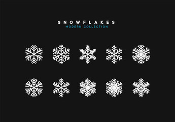 set vector snowflakes. collection of snowflake winter decoration. isolated on black background