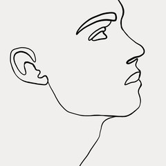 Continuous one line drawing of man face portrait. Hairstyle. Fashionable men's style. Fashion concept, beauty minimalist, vector illustration for t-shirt, slogan design print graphics style