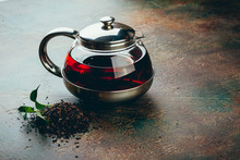 Transparent Glass Teapot Black Tea And Glass Cups