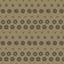 Brown Flowers And Butterflies Stripes On Kraft Paper Pattern Print. Arts And Crafts Texture Pattern Print.