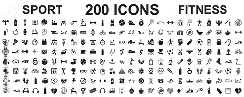 Fotomural Set 200 isolated icons spotr - fitness