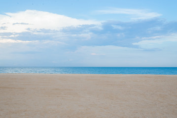 Wall Mural - Empty beach shore at sea, ocean. Sea minimalist landscape.