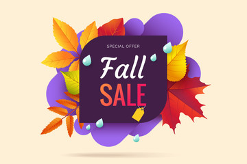 Wall Mural - fall sale banner design. autumn sale sticker template. abstract geometric background with colorful f