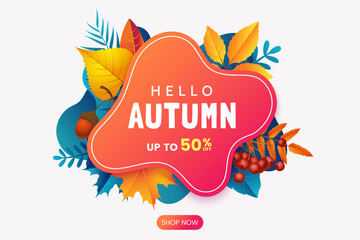 Wall Mural - fall sale banner design. autumn sale sticker template. abstract geometric background with colorful f