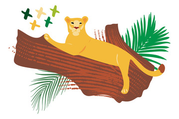 Aufkleber - Vector hand drawn flat composition with lion