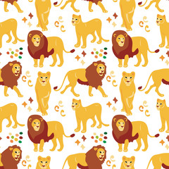 Aufkleber - Vector hand drawn flat seamless pattern with lions