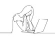 © ngupakarti - Continuous line drawing of girl with laptop feels frustrated expressing distress and annoyance of display on her notebook. Maybe she cannot finishing her job.