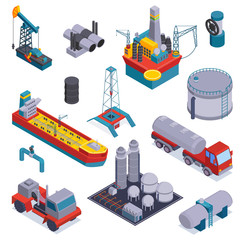 Isometric Oil Petroleum Industry Icon Set