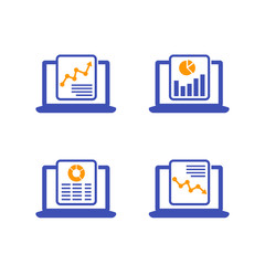 Sticker - computer analysis, business analytics and statistics icons