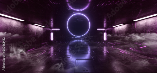 Fotografía Smoke Sci Fi Modern Futuristic Neon Lights Purple Blue Glow Concrete Columns Cir