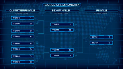 world championship blue template background screen. holographic map with schedule. championship brac