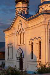 churches and their elements of the convent in the city of Tsivilsk in Chuvashia,filmed on a summer evening