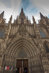 Wall Mural - Barcelona, Spain, 22 June 2019: Cathedral of Saint Eulalia in Barcelona one of the more valuable examples of Gothic architecture in Spain.