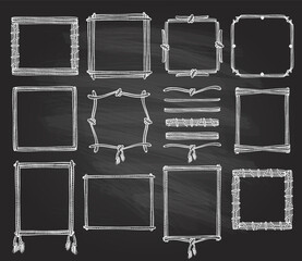 Wall Mural - simple doodle frames and dividers set on a chalkboard with ropes