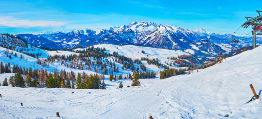 Sticker - Panorama with ski piste and chairlift, Zwieselalm mountain, Gosau, Austria