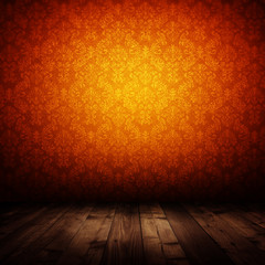 Wall Mural - dark interior room with baroque wallpaper