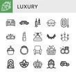 © Natalia - Set of luxury icons such as Artificial heart, Sofa, Limousine, Ceiling lamp, Boat, Crown, Lipstick, Diamond ring, Necklace, Chandelier, Ice bucket, Bracelet, Armchair , luxury