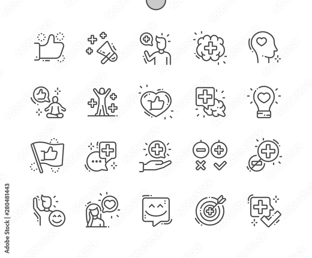 Positive thinking Well-crafted Pixel Perfect Vector Thin Line Icons 30 2x Grid for Web Graphics and Apps. Simple Minimal Pictogram - obrazy, fototapety, plakaty 