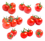 Fototapeta Kuchnia - Branch of fresh cherry tomatoes isolated on white