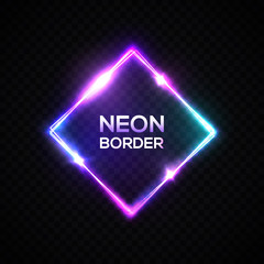 Wall Mural - neon light color square frame on transparent background. electronic luminous rectangle sign for flye