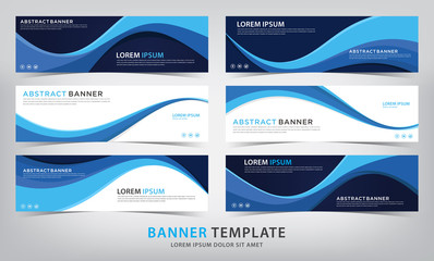set of abstract blue banner template with wave theme.