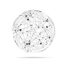 Sphere With Connected Lines. Global Network Digital Wireframe. Technology Design. Vector Illustration