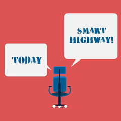 Writing note showing Smart Highway. Business concept for Highways that converge the highly advanced road technologies Wheeled work chair with three wheels and two arms present speech