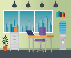 Wall Mural - business office with laptop in the desk and chair