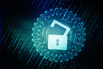 2d illustration safety concept: closed padlock on digital background