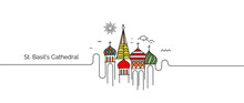 St Basil's Cathedral, Red Square, Moscow, Russia. Flat Line Art Vector Illustration