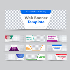 Wall Mural - templates of horizontal white modern web banners with place for image and color different shapes for