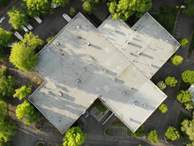 Photo Of The Roof Of A Large House And The Landscape Top View, Texture For Design