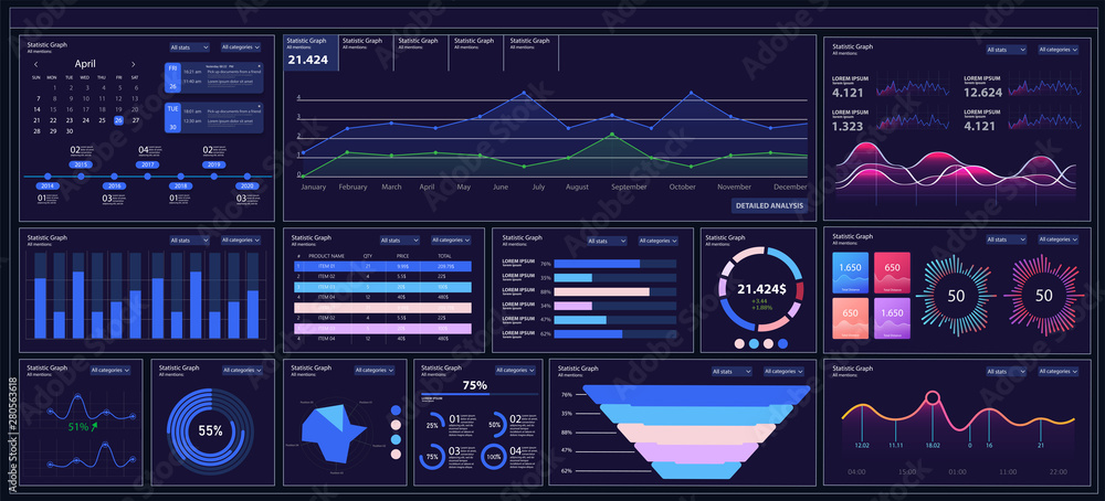 Presentation Template design. Business data graphs. Vector financial ...