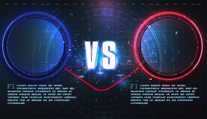 VS, Versus futuristic design. Battle headline template. Futuristic abstract technology background. HUD, UI, GUI Menu User Interface. Square аrames blocks. Sci-fi concept design. Vector illustration