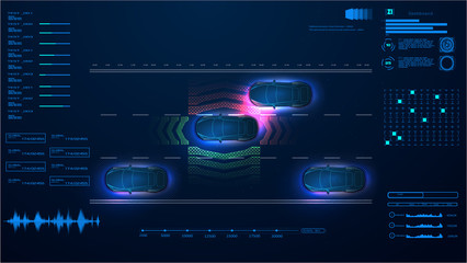 Leinwandbilder - Automatic braking system avoid car crash from car accident. Concept for driver assistance systems. Autonomous car. Driverless car. Self driving vehicle. Future concepts smart auto. HUD, GUI, hologram