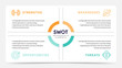 Four colorful elements with text inside placed around circle. Concept of SWOT-analysis template or strategic planning technique. Infographic design template. Vector illustration.