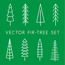 Tree Vector Icon Set. Pine Line, Linear, Outline Logo. Isolated Nature Icons. Simple Flat Vector Illustration For Christmass Decoration.