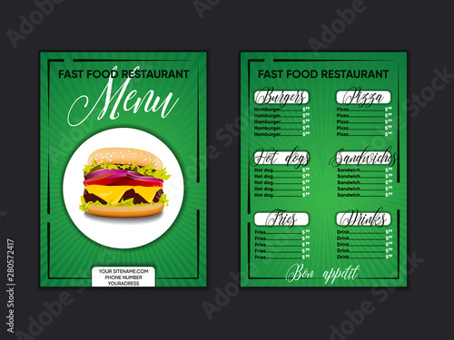 Fast Food Loft Menu Brochure Design On Wooden Background Vector