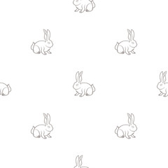 Wall Mural - Small bunnies outlines black and white pattern