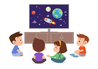 Vector Illustration Of Kid Watching Tv