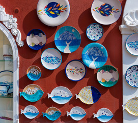 Wall Mural - Ceramic plates on the wall of Positano, Amalfi Coast, Italy.