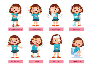 kids sick unhealthy vector illustration