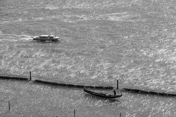 Gondolas in Venice Port watching from the tower of St Mark's