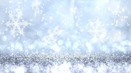 Wall Mural - Silver gray glimmered seamless loop abstract Christmas motion background with big snowflakes . Looped 4K motion graphic.