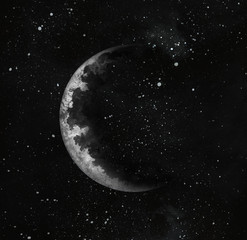 Wall Mural - Night sky with moon and stars. Watercolor hand drawn illustration.