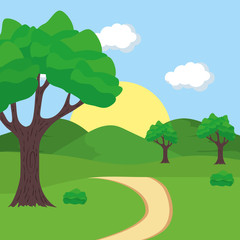 Poster - landscape tree sun sky path design