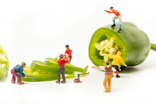 People Working With Food, Miniature People Harvesting A Pepper/Jalapeno, Construction Site