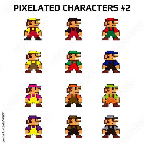 Illustration of several pixelated characters wearing different color clothes Canvas Print