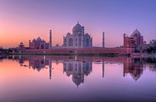Taj Mahal With Water Reflection, Sunrise, Morning Atmosphere, Agra, Uttar Pradesh, India, Asia